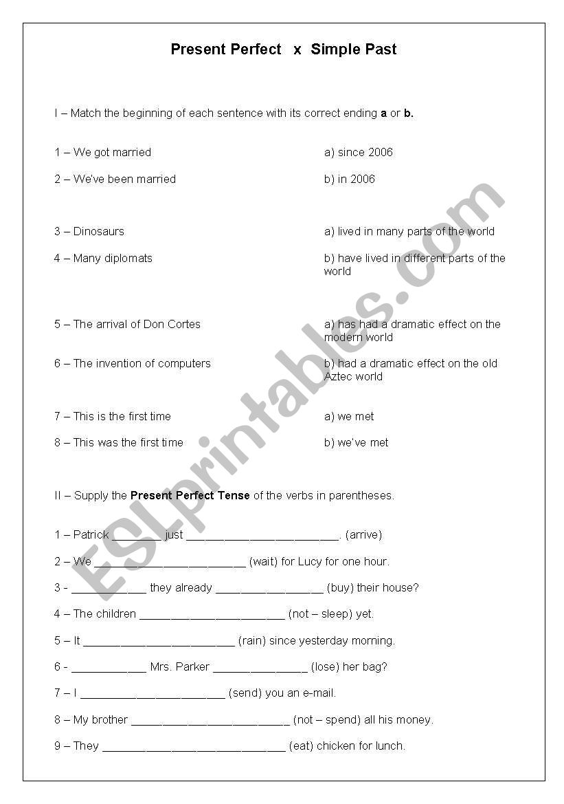 Present Perfect x Simple Past worksheet