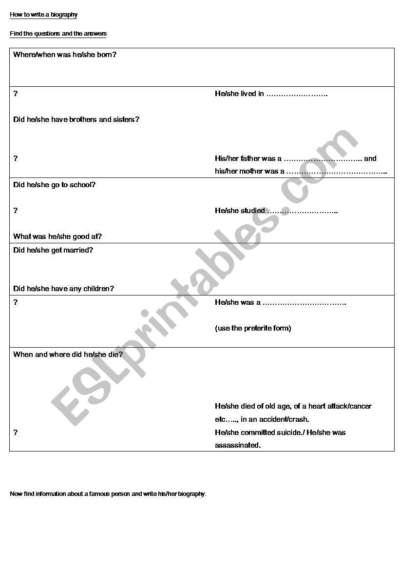 Biography worksheet