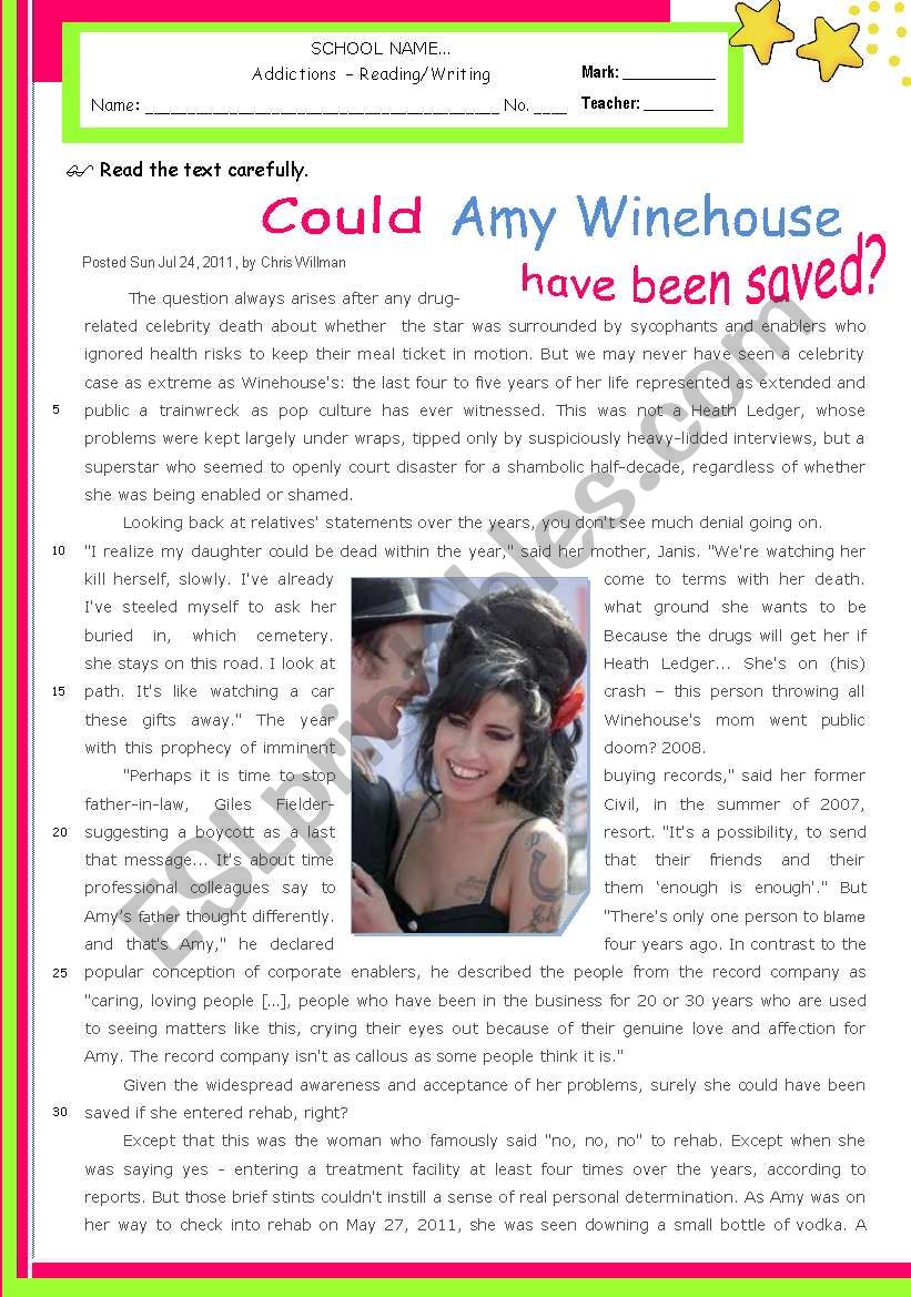 Addictions:  Could Amy Winehouse have been saved?  - Reading + Writing