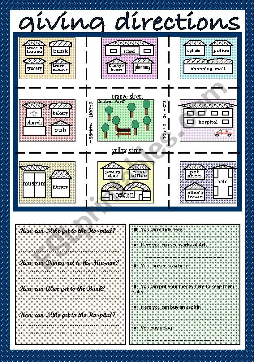 giving directions worksheet