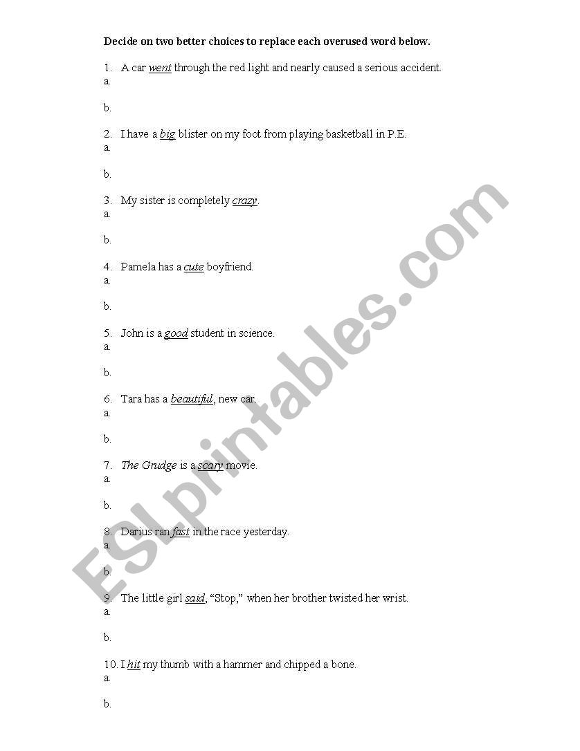 Replacing Dead Words worksheet