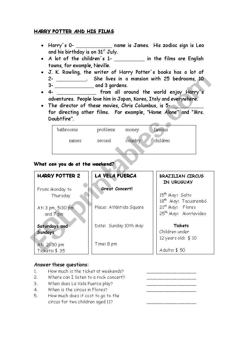 Harry Potter worksheet