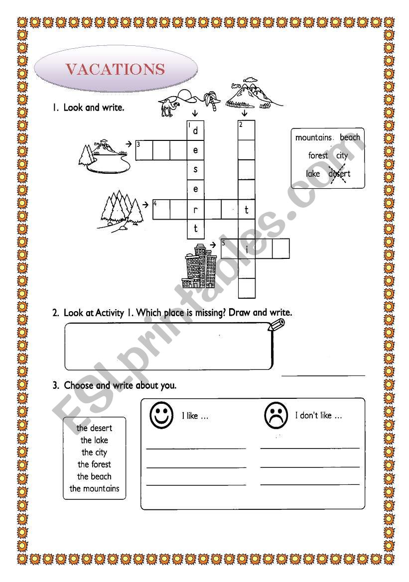 VACATIONS worksheet