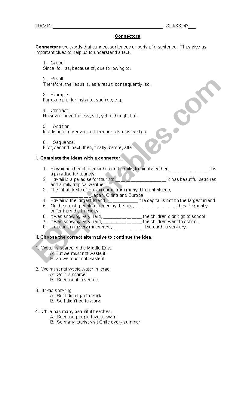 Connectors worksheet