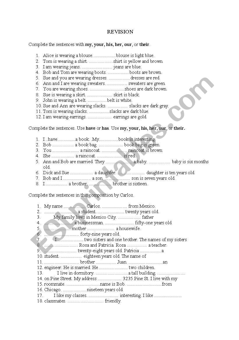 Revision worksheet