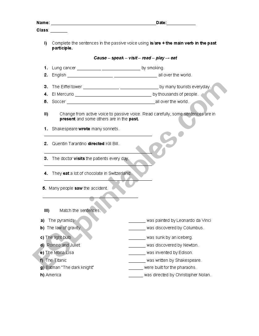 Test on Passive Voice worksheet