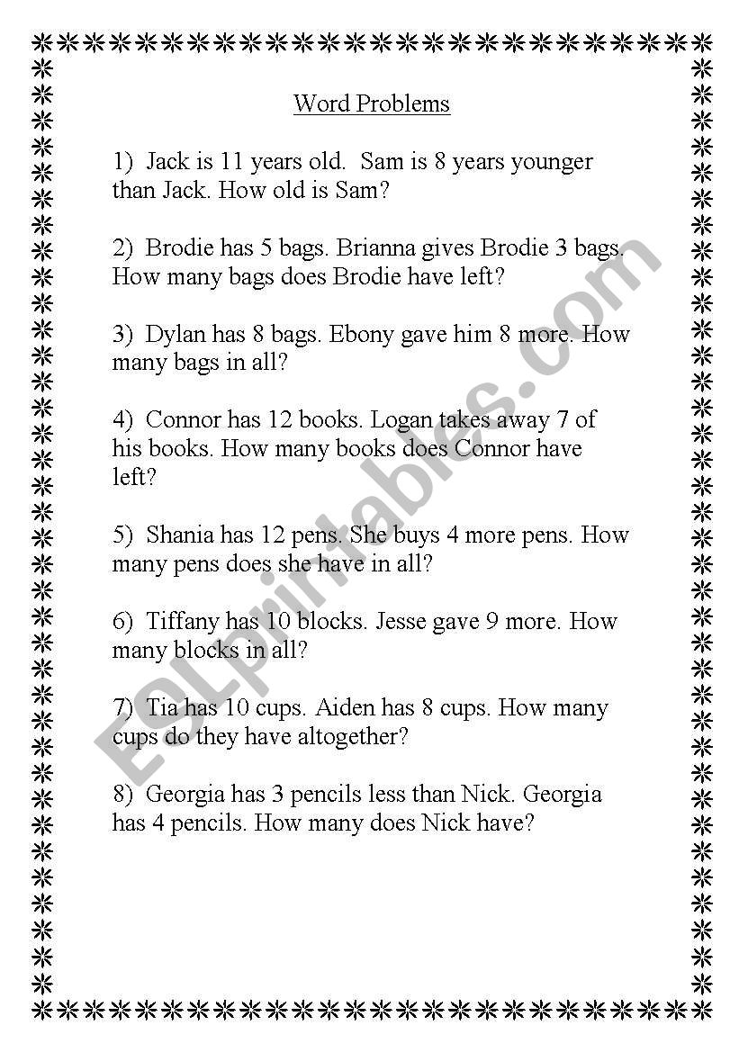 word problems worksheet