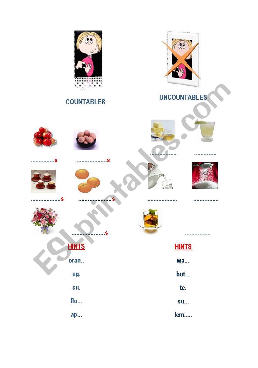 Countables-Uncountables worksheet