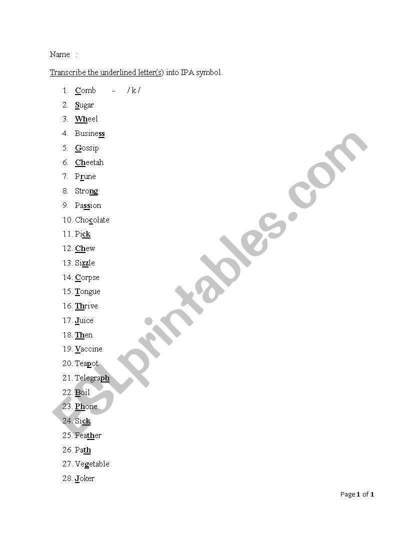 Phonetics worksheet - Consonant