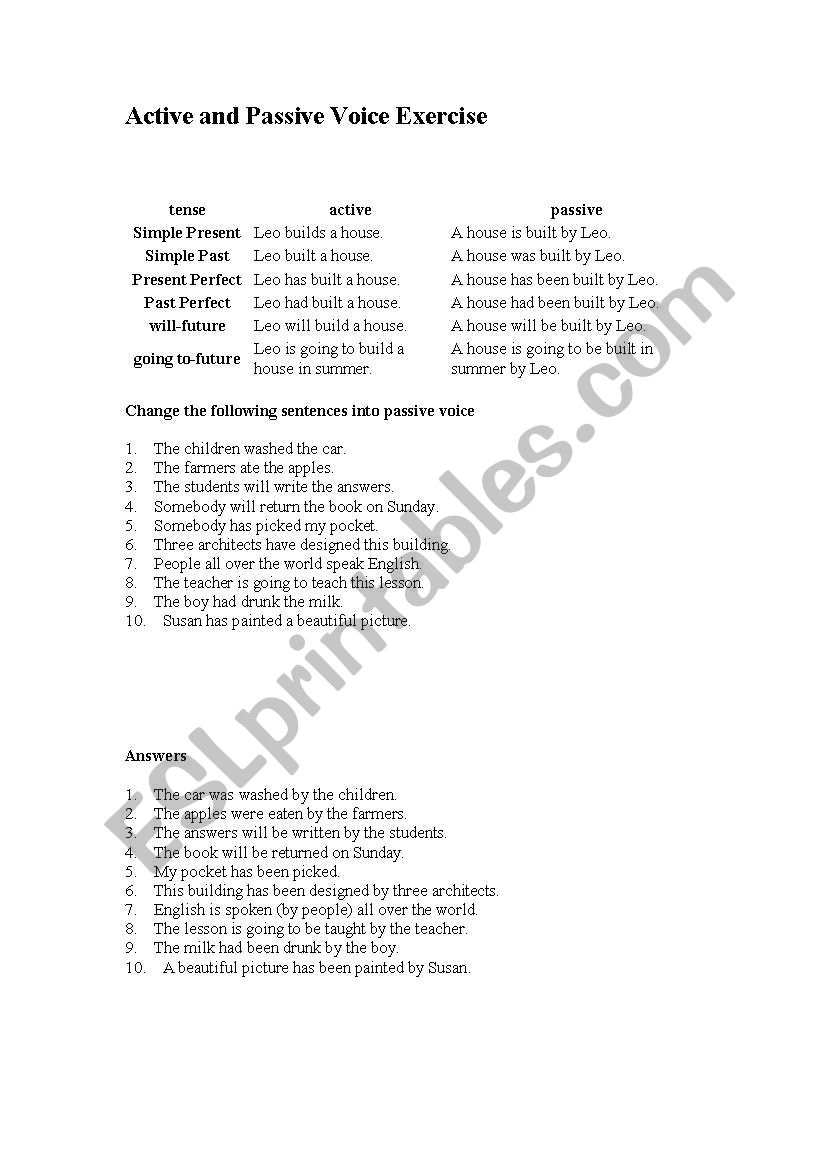 passive voice exercise worksheet