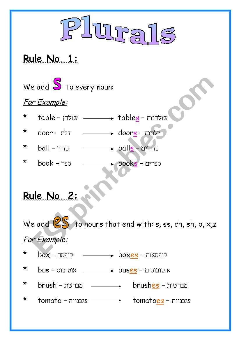 plural rules worksheet