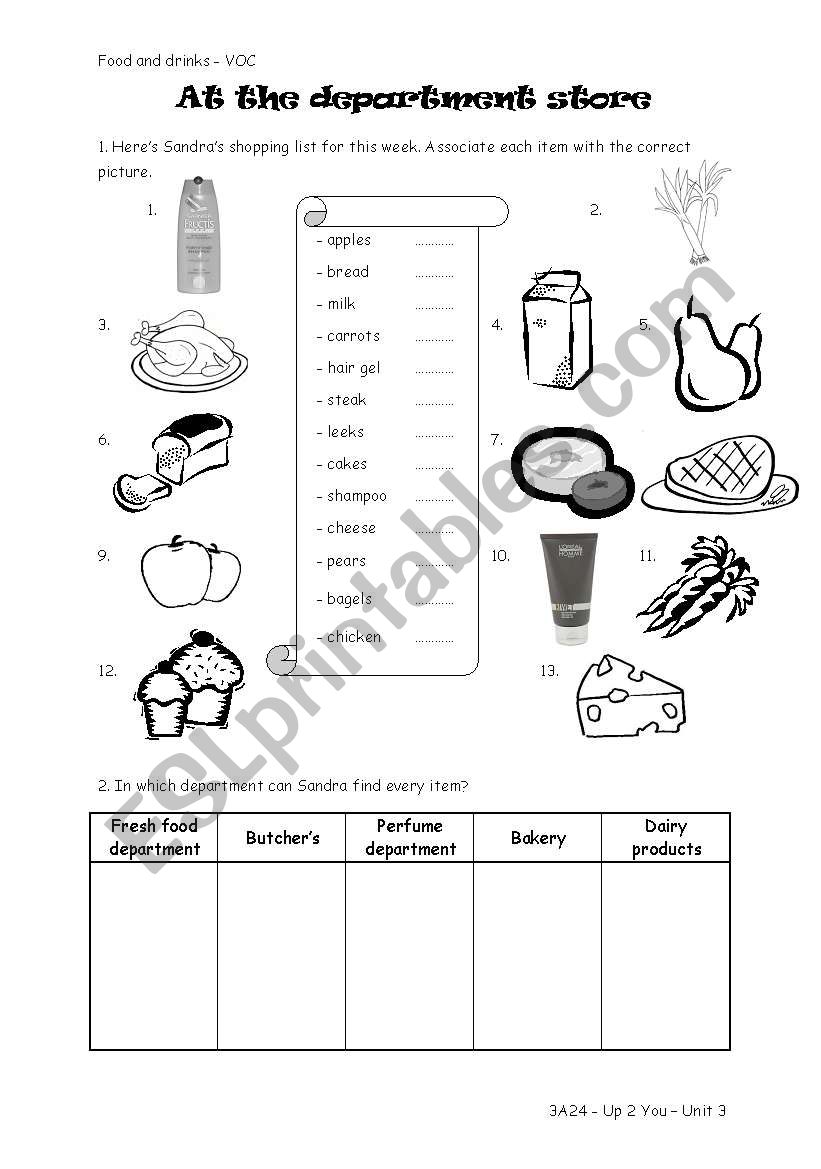 At the departement store worksheet