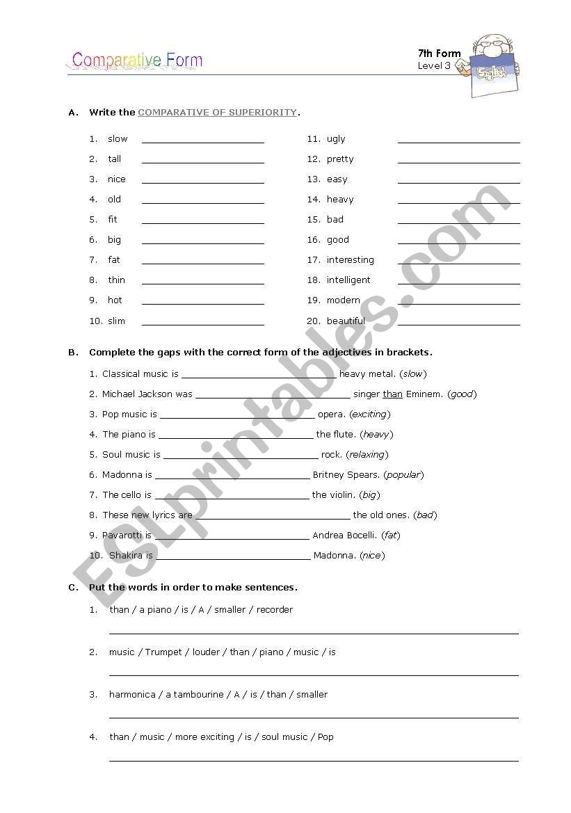 Comparative form worksheet