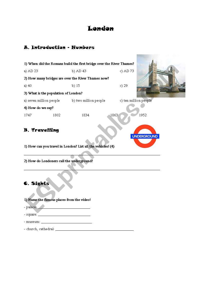 Window on Britain - London worksheet