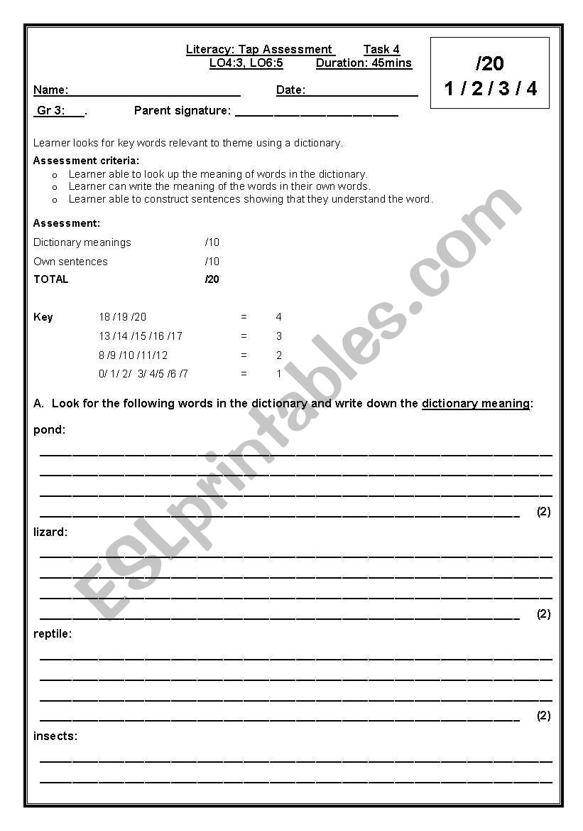 Dictionary skills worksheet