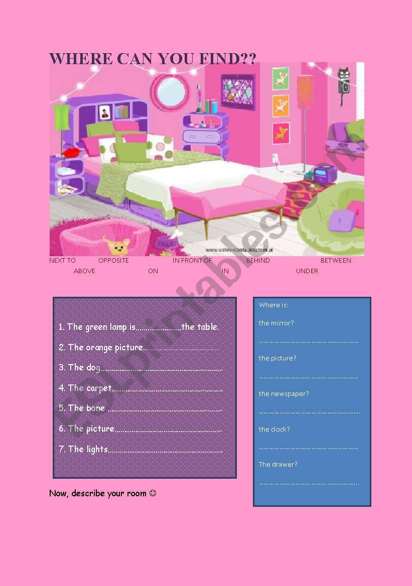 prepositions of place worksheet