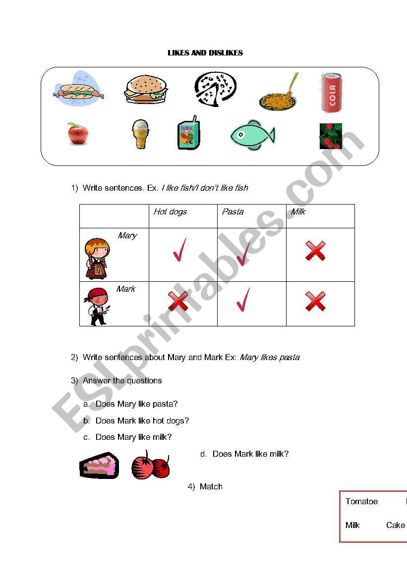 Likes and dislikes worksheet