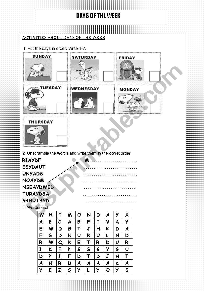 week with snoopy! :) worksheet