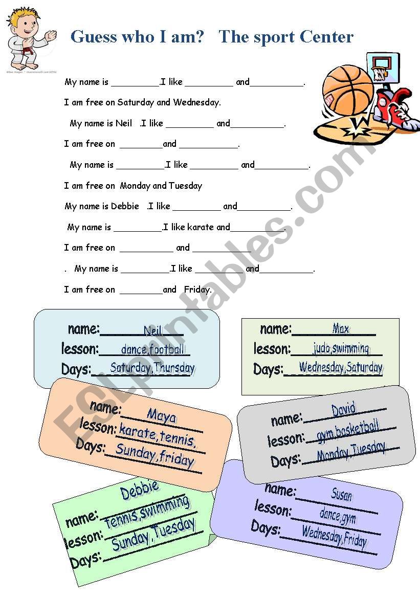 The sport center worksheet