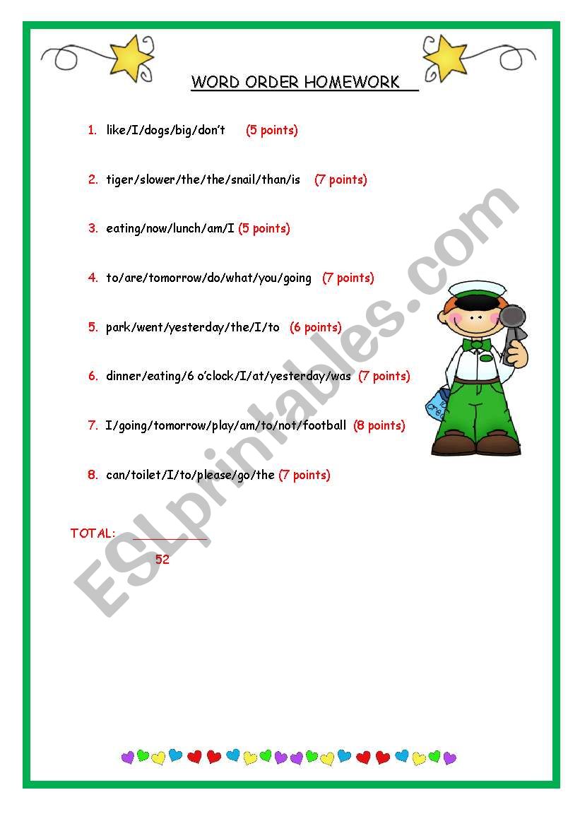 Word Order Test Sheet - Fully Editable!