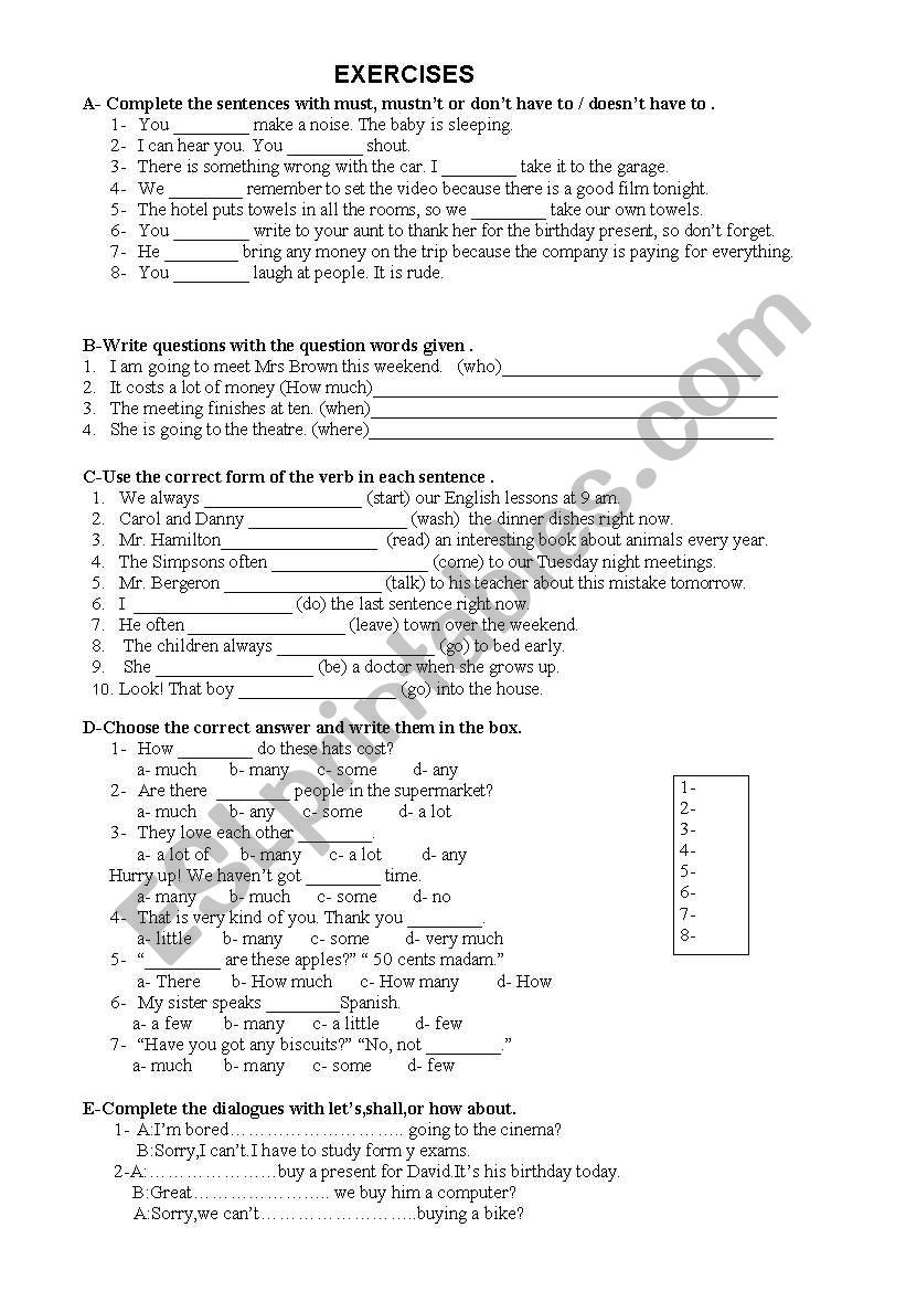 new grammer exercises worksheet