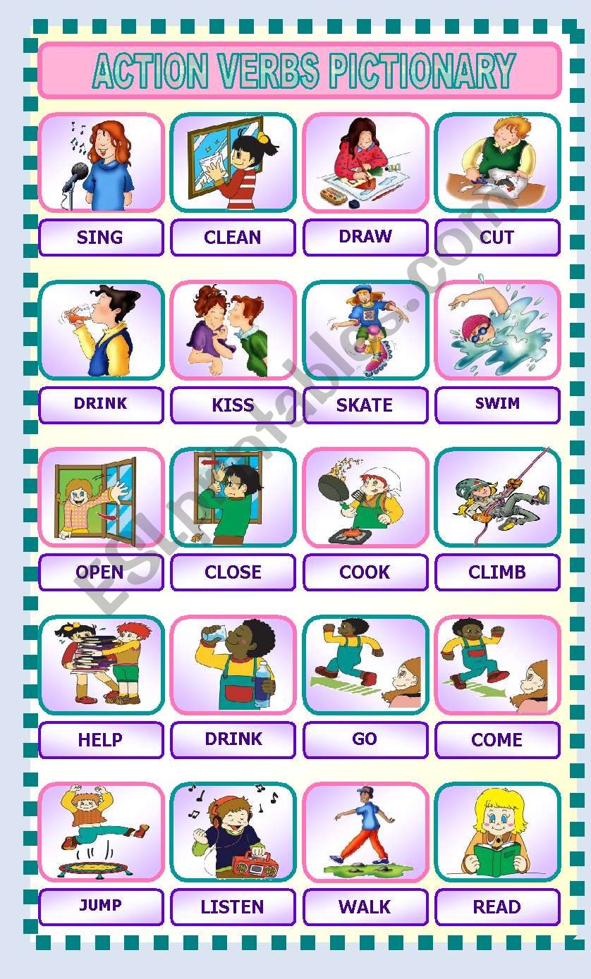 ACTION VERBS PICTIONARY worksheet