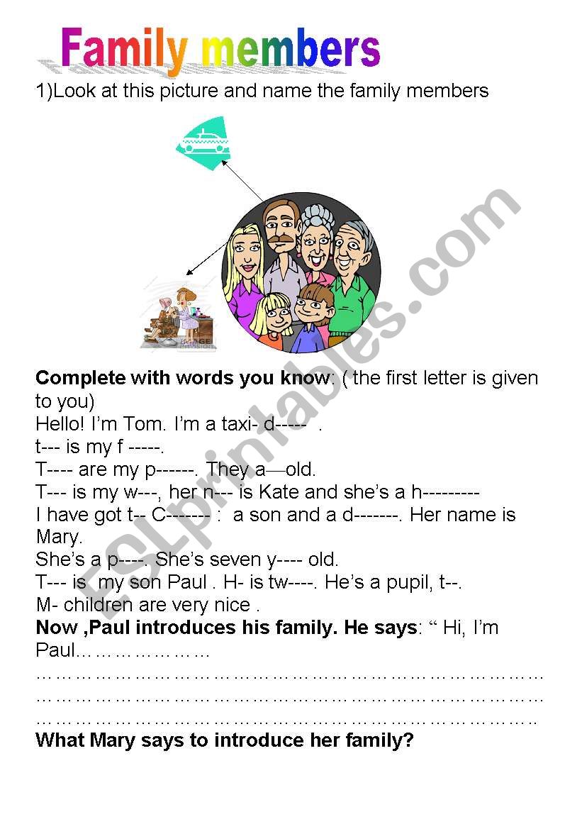 family members  worksheet