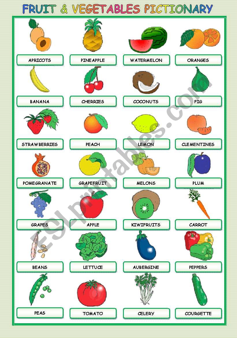 FRUIT AND VEGETABLES PICTIONARY