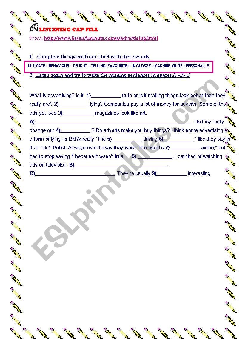 Listening activity worksheet