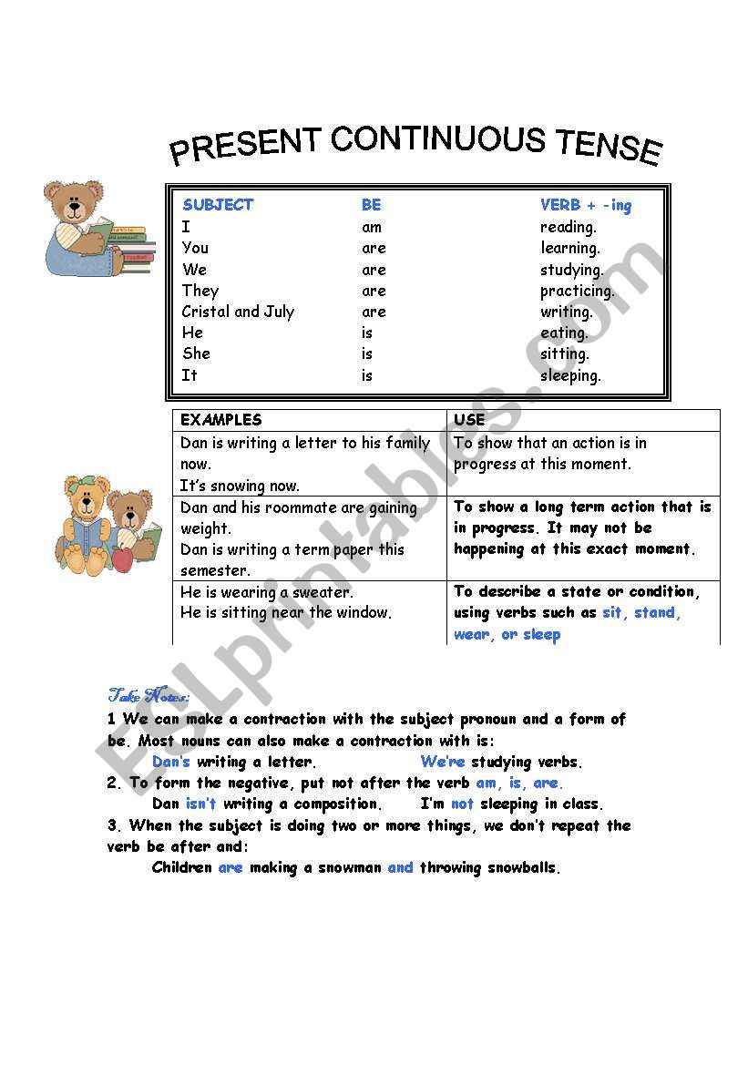 PRESENT CONTINUOUS TENSE worksheet