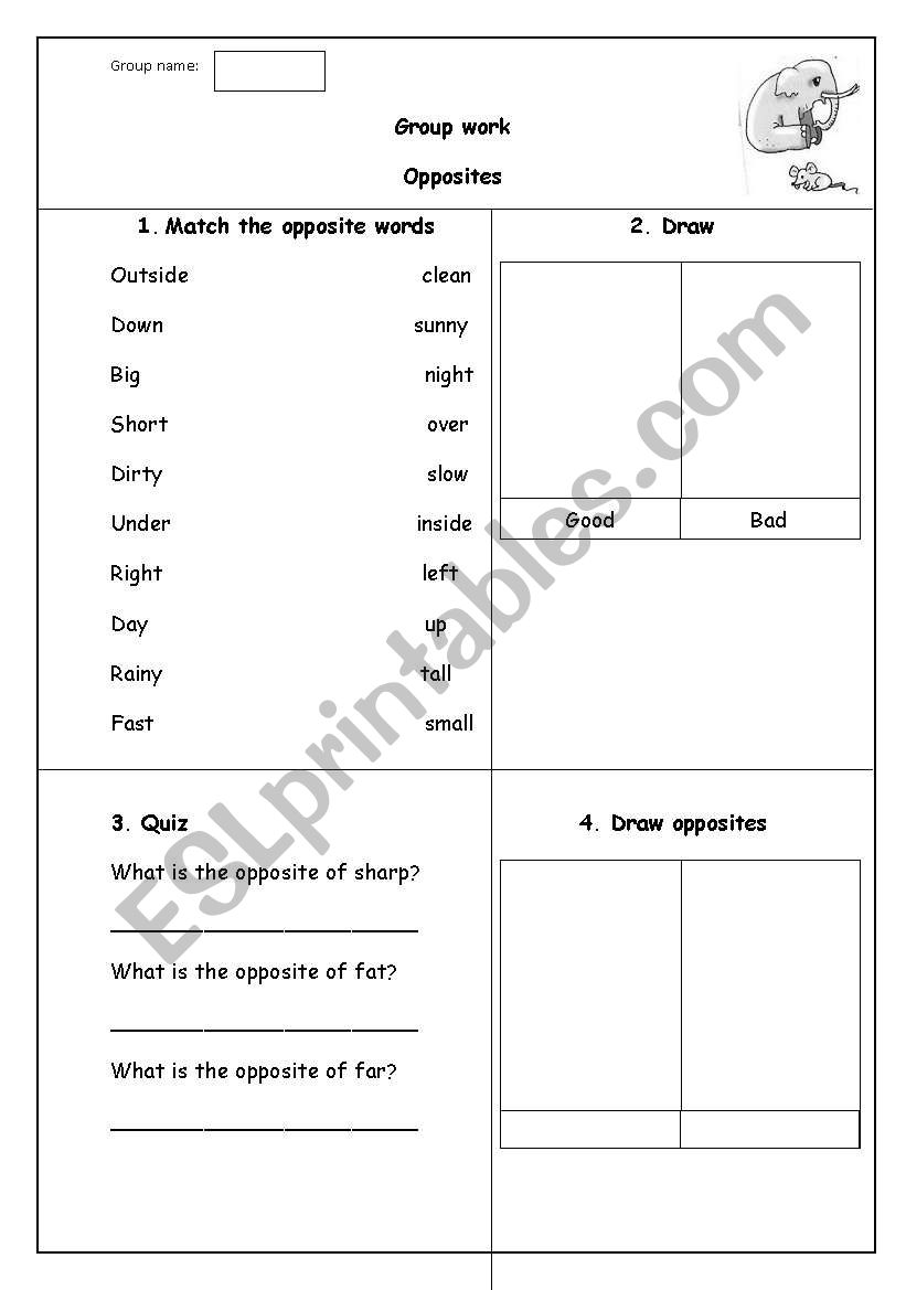 opposites (group work) worksheet