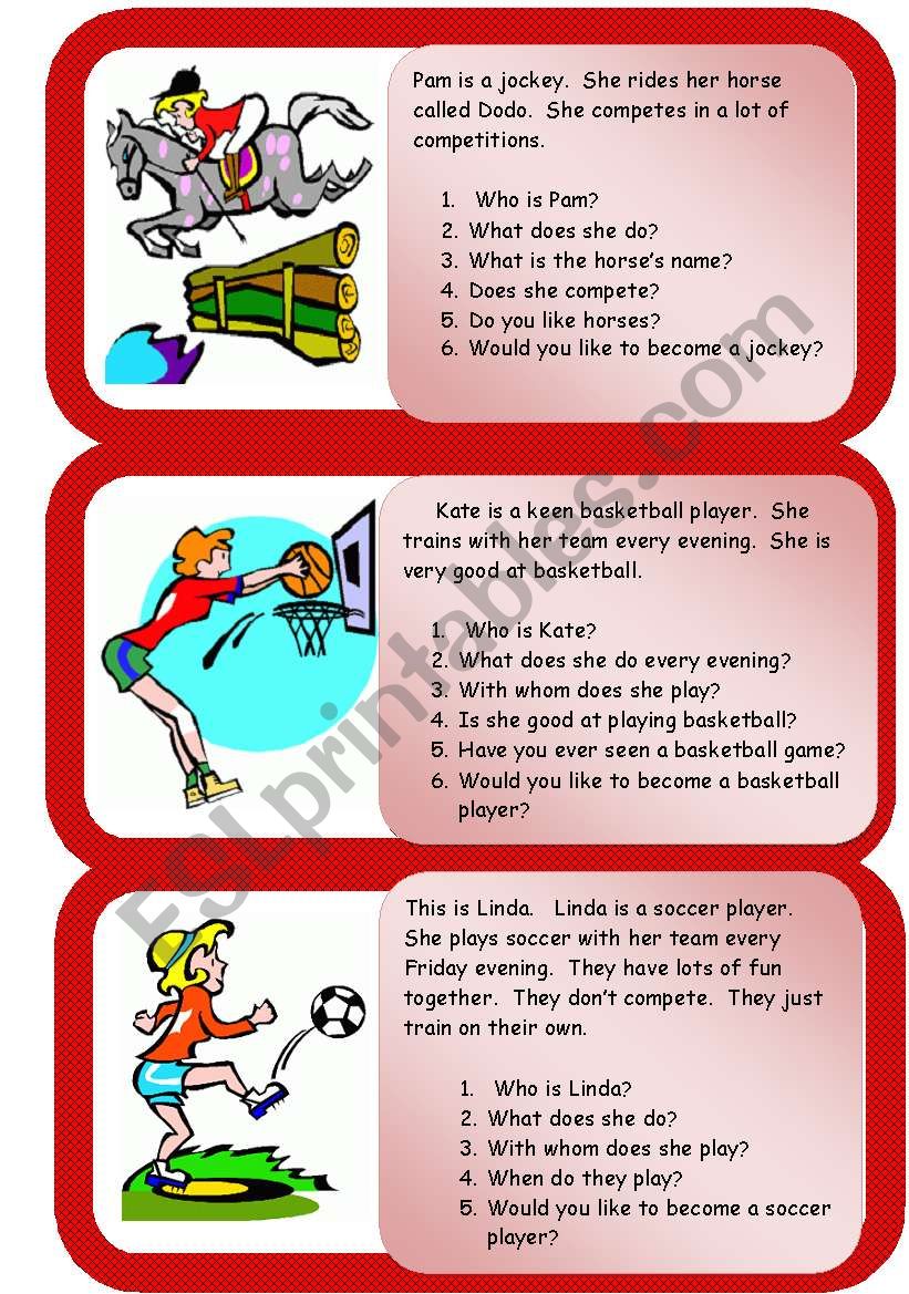 sports mini comprehensions worksheet