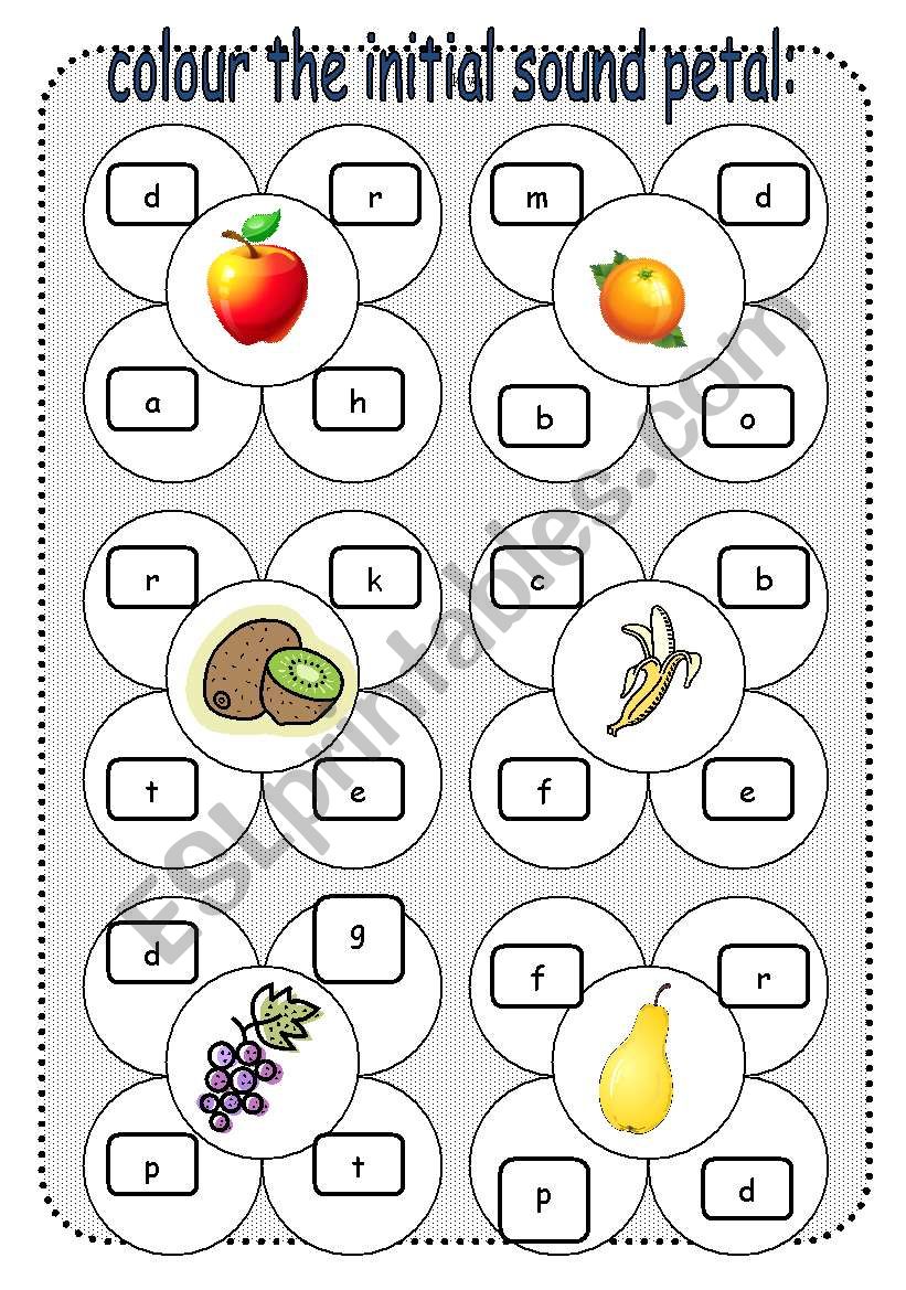 colour the initial sound petal - fruit