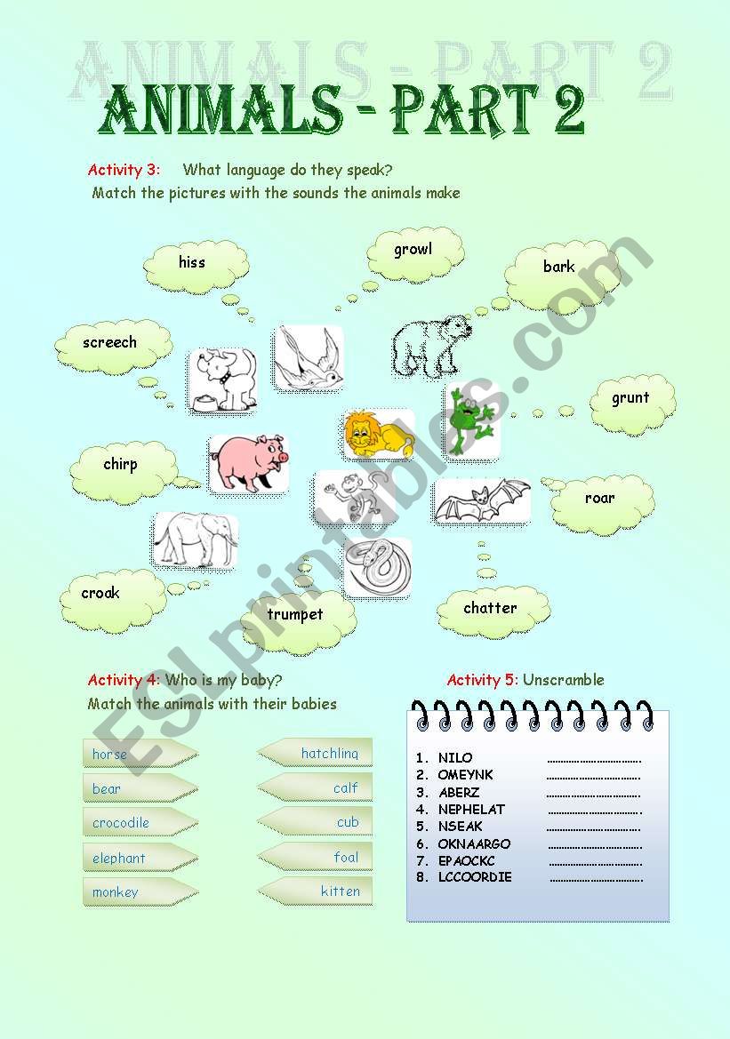 Animals worksheet