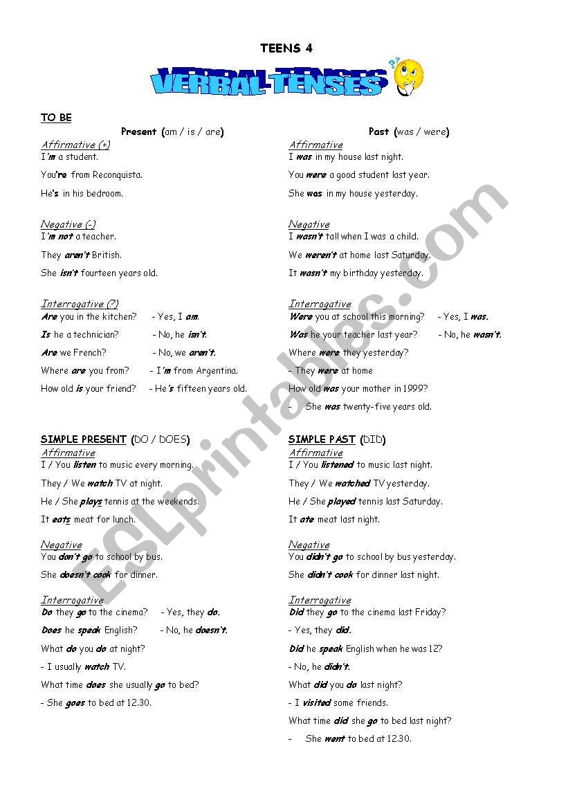 Verbal Tenses grammar worksheet
