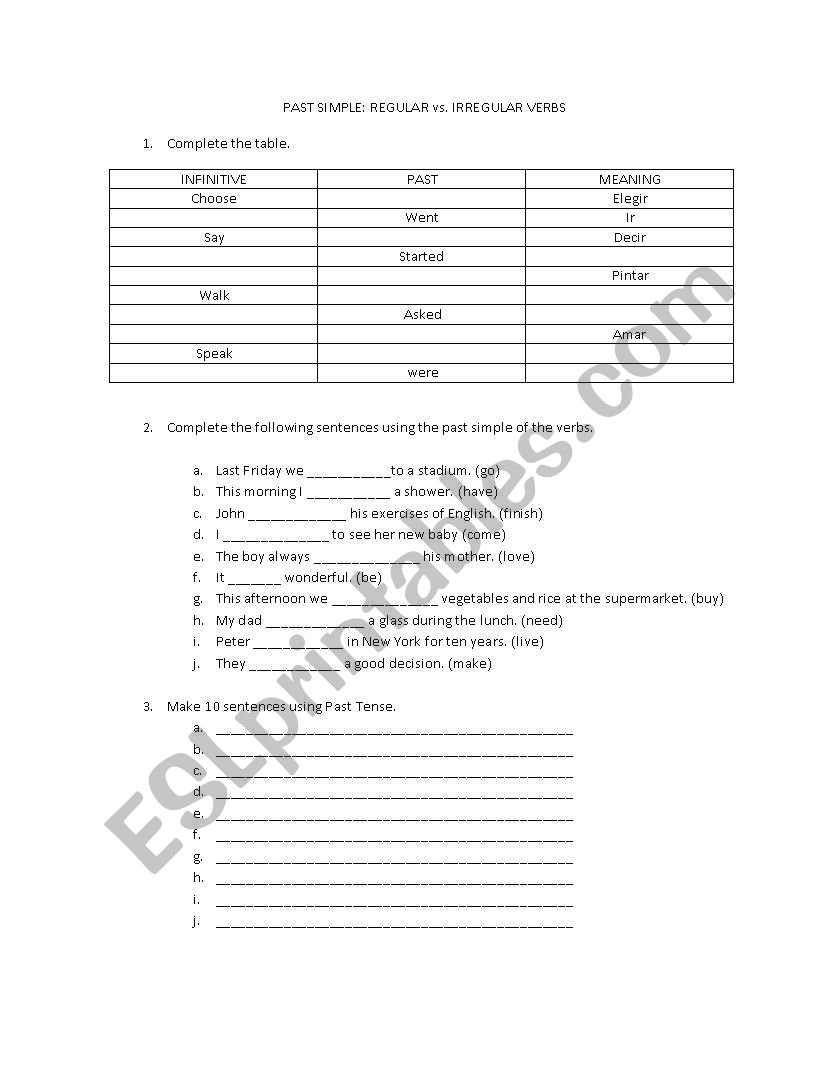 Past tense guide worksheet