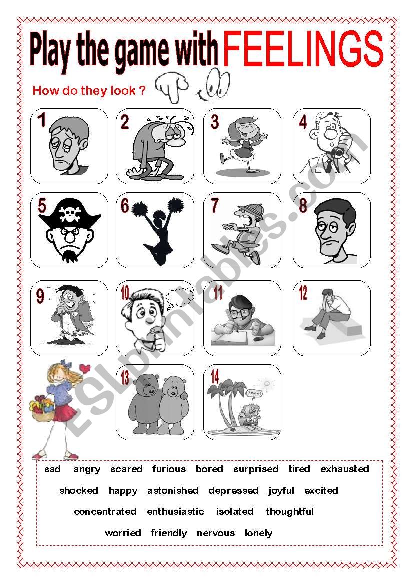 Play the game with feelings worksheet