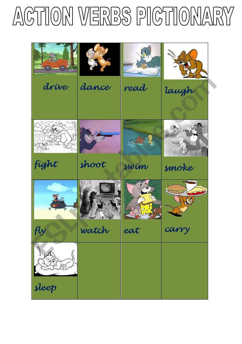 action verbs pictionary worksheet