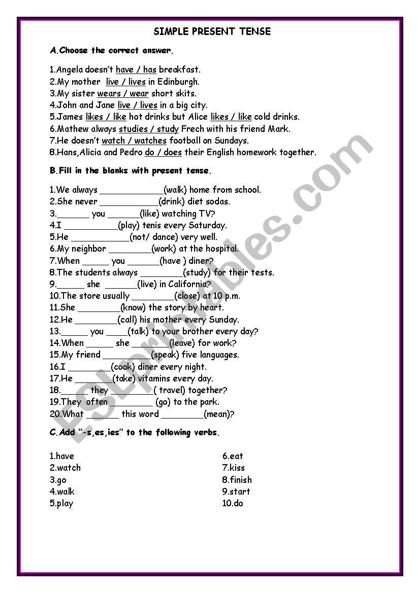 Simple Present Tense worksheet