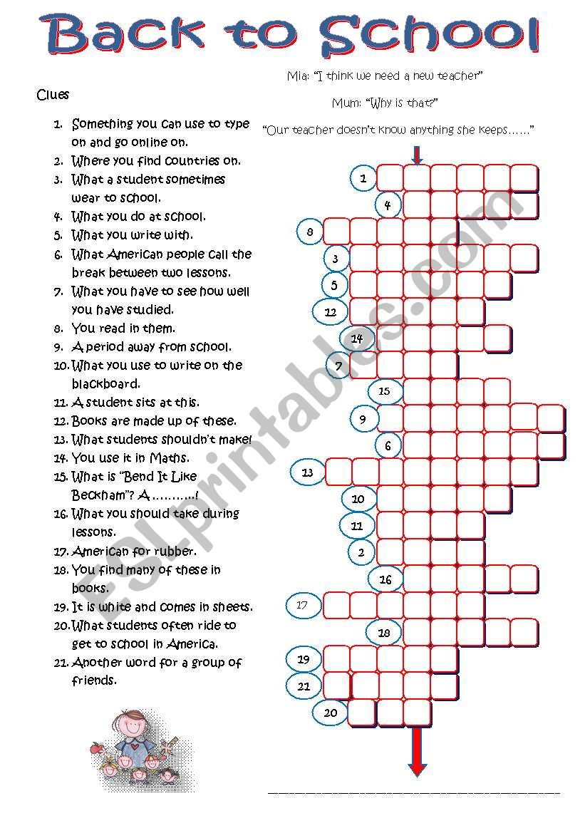 Back to School Crossword worksheet