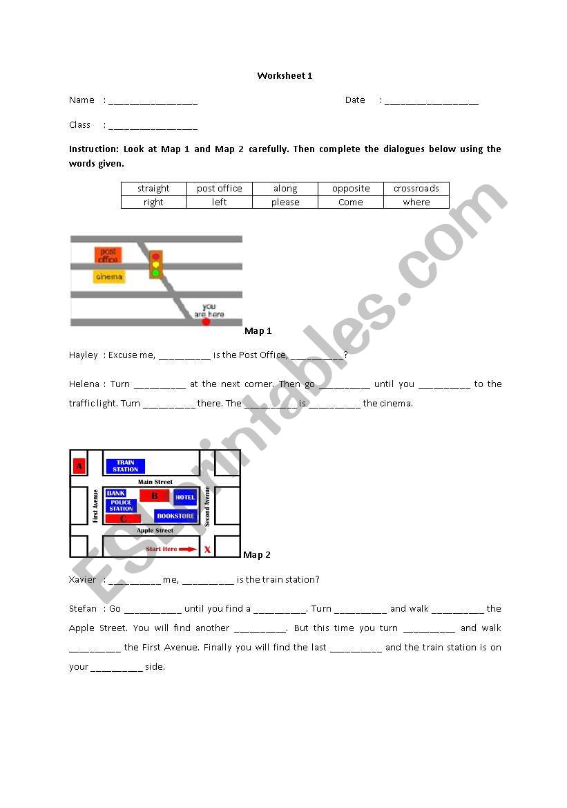 Directions worksheet