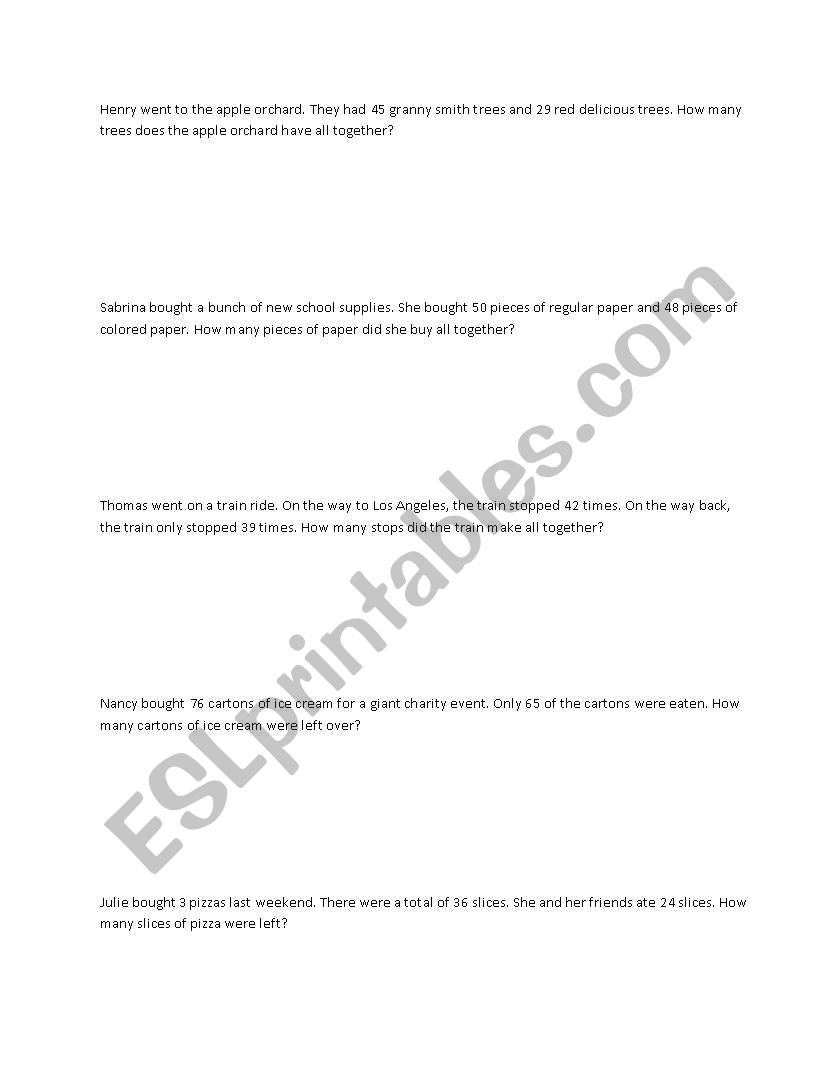 Math Stories worksheet