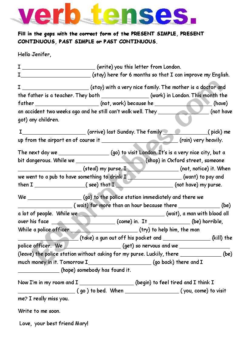 Verb tenses worksheet