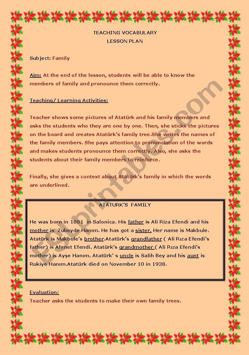 Lesson Plan (Family Members) worksheet