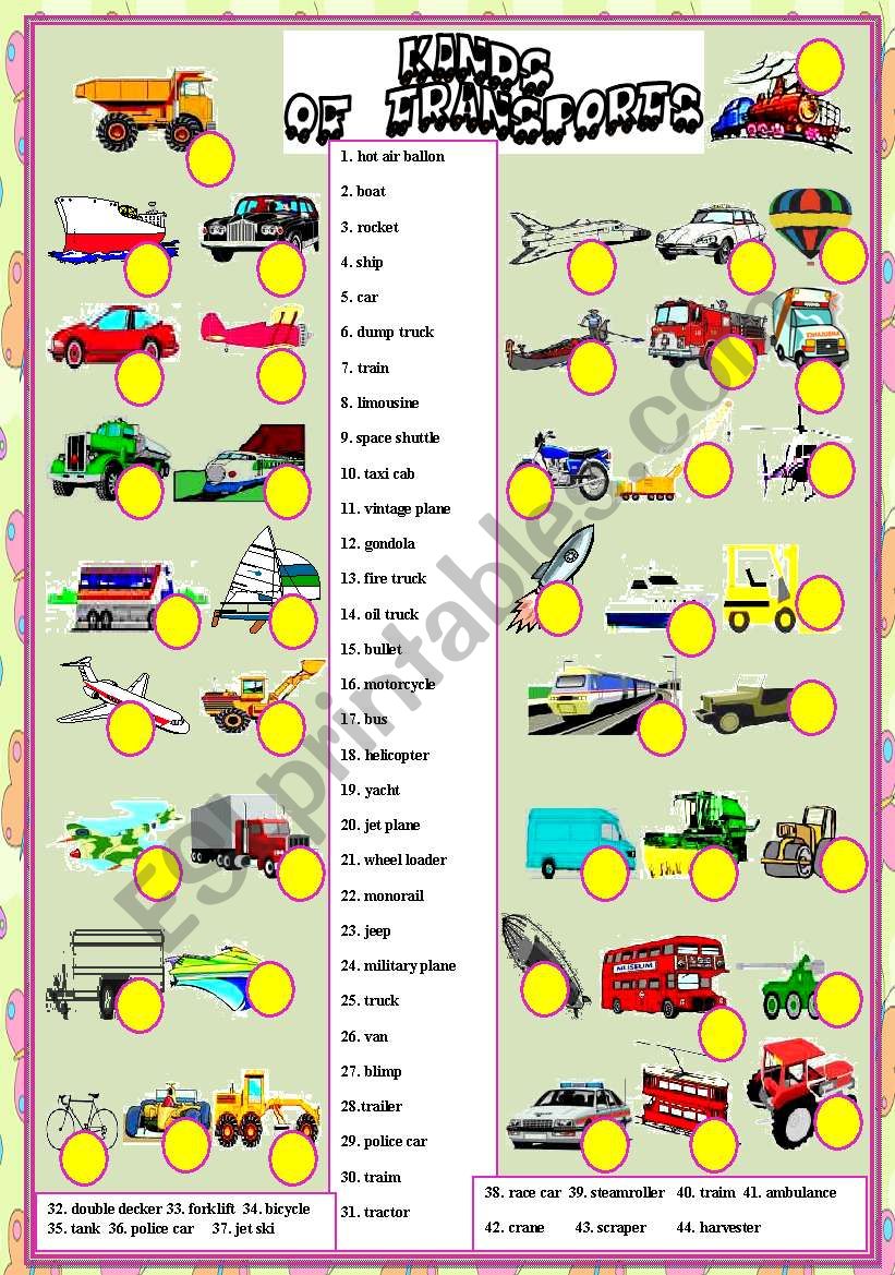 KINDS OF TRANSPORT MATCHING worksheet