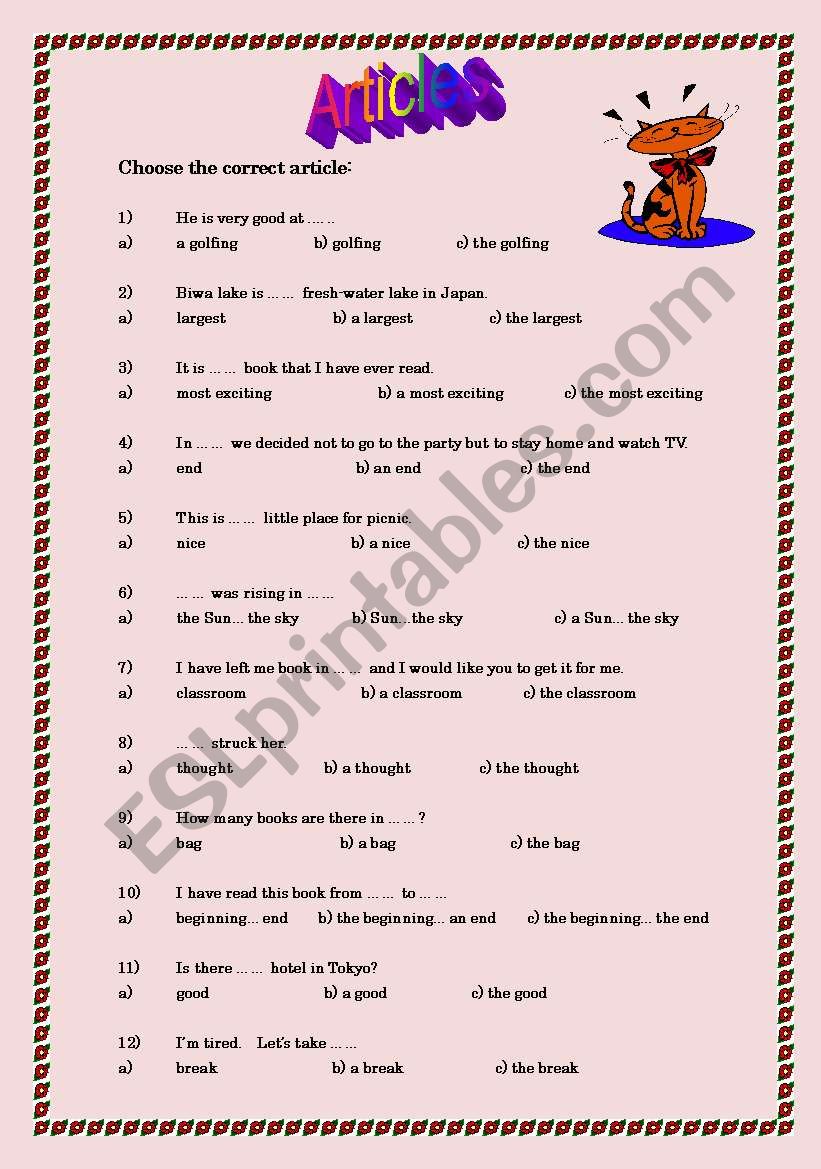 Articles worksheet