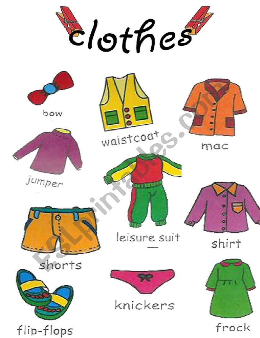 clothes pictionary 1/2 worksheet