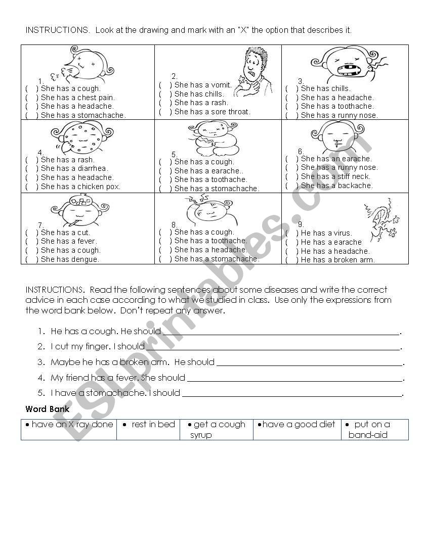 Diseases and treatments worksheet