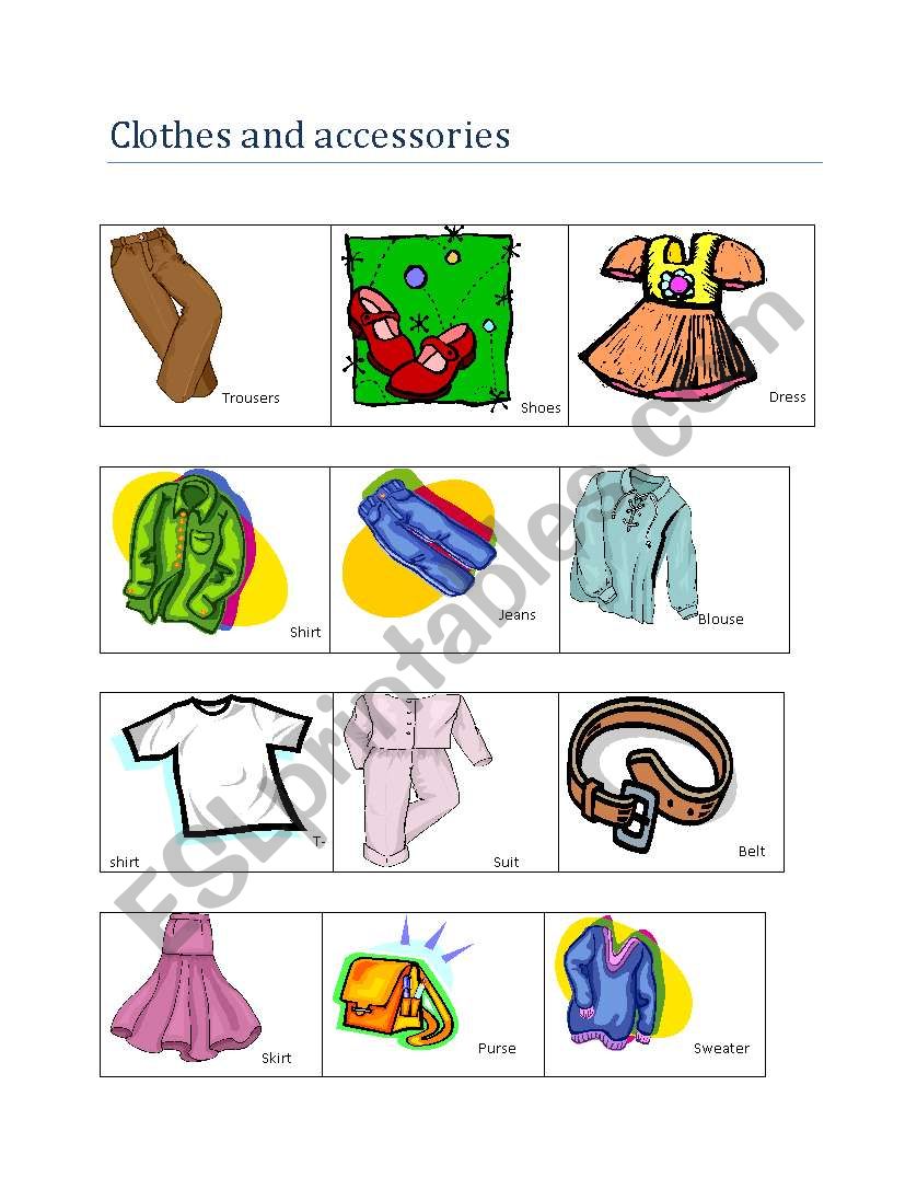 Clothes and accessories worksheet