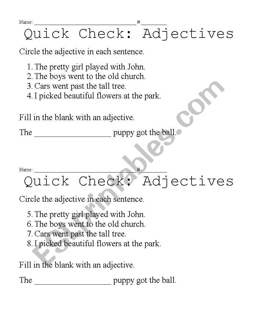 Adjectives worksheet